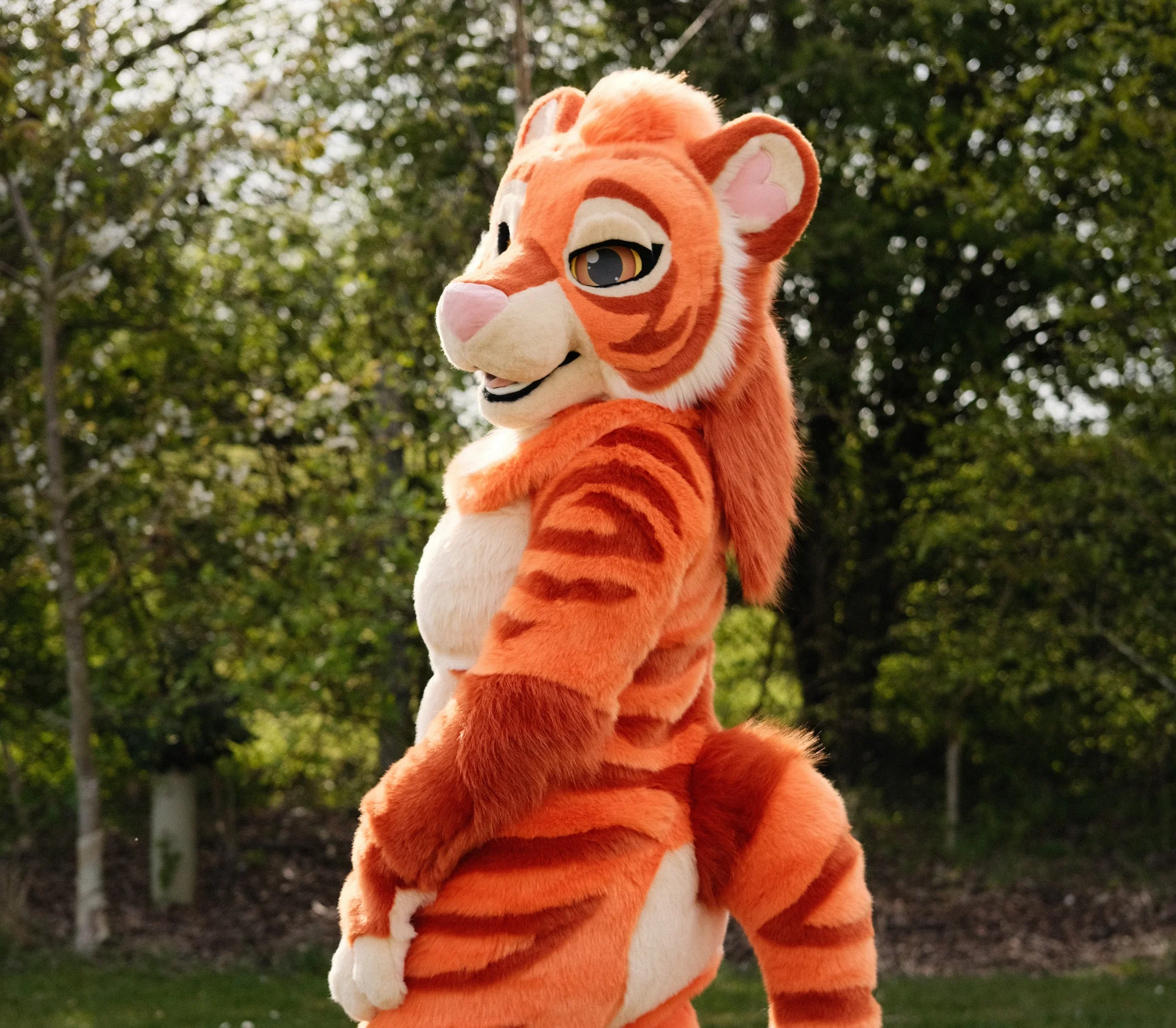 Evaa orange and burnt orange stripes tiger fursuit female long hair w